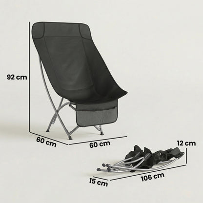 Outsunny Camping Chair for Adults Heavy Duty Folding Camp Chair with Side Pocket and Carry Bag Black