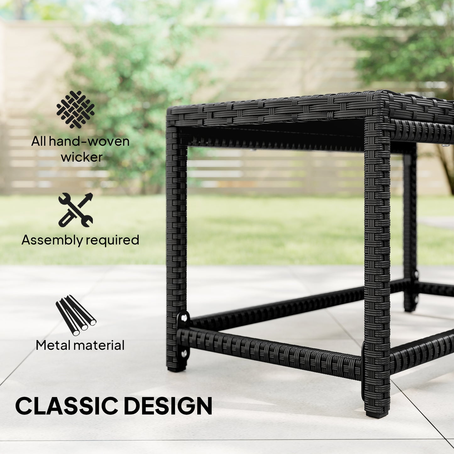Outsunny Outdoor Coffee Table Side Table with Rectangular Frame for Patio, Balcony, Black