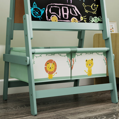 AIYAPLAY Art Easel for Kids, Double-Sided Whiteboard/Blackboard with Paper Roll, Two Storage Boxes, for Ages 3-8 Years, Green