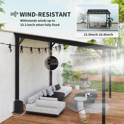 Outsunny 3 x 3 m Lean to Pergola with UPF 50+ Waterproof Polycarbonate Roof, Wall-Mounted or Free Standing Hardtop Roof Garden Metal Pergola Gazebo, Heavy Duty Outdoor Sun Shade, Dark Grey