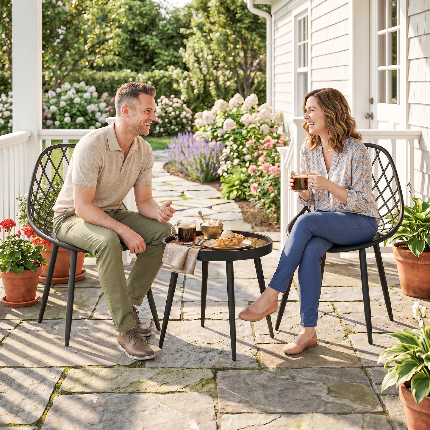 Outsunny 3-Piece Outdoor Bistro Set with 2 Chairs and Round Table for Garden, Balcony, Porch, Black--ChewyGames-ChewyGames
