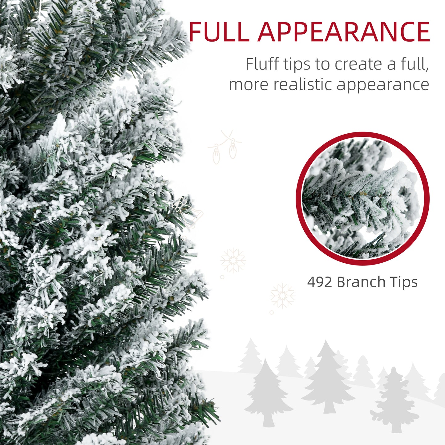 HOMCOM 6' Artificial Prelit Christmas Trees Holiday Décor with Colourful LED Lights, Flocked Tips, Berry, Pine Cone