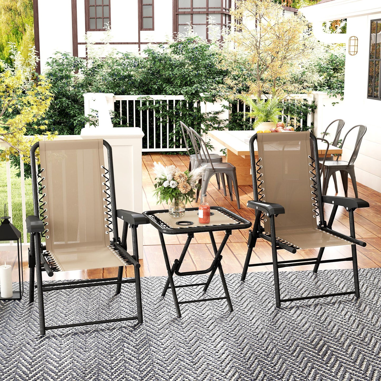 Outsunny Three-Piece Garden Table and Chair Set - Khaki--ChewyGames-ChewyGames