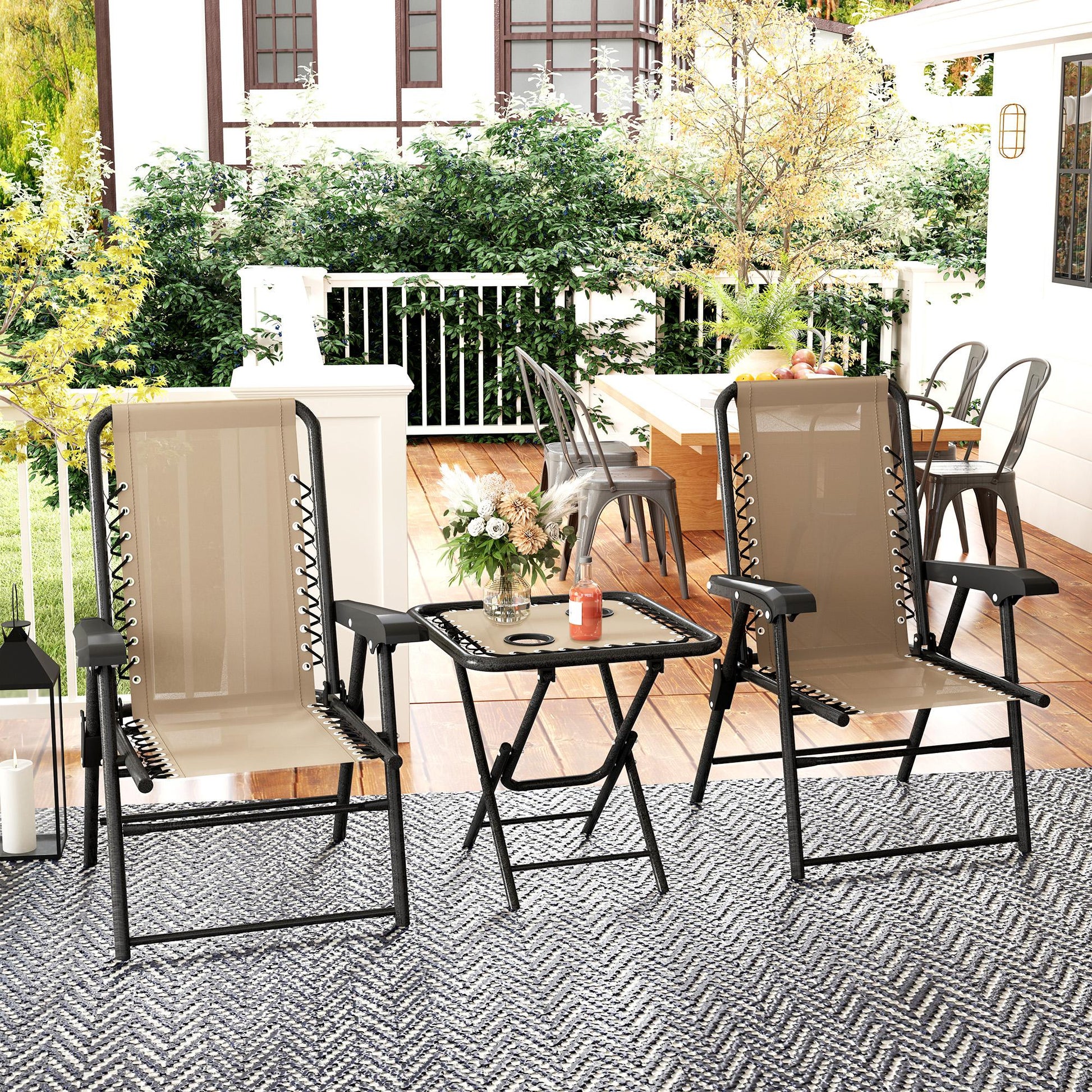 Outsunny Three-Piece Garden Table and Chair Set - Khaki--ChewyGames-ChewyGames