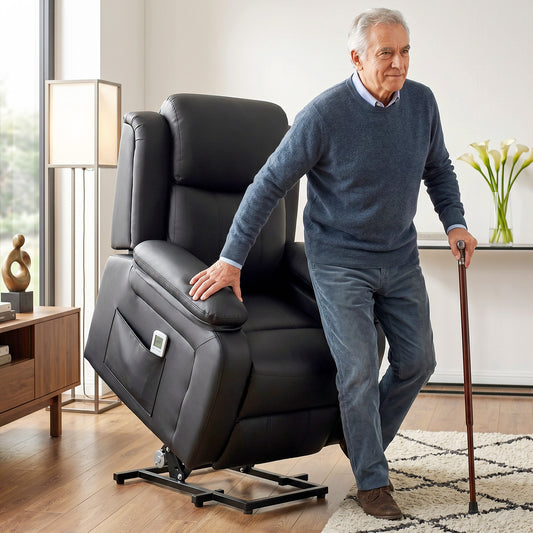 HOMCOM Riser and Recliner Chair with Vibration Massage, PU Leather Power Lift Chair for Elderly, Black