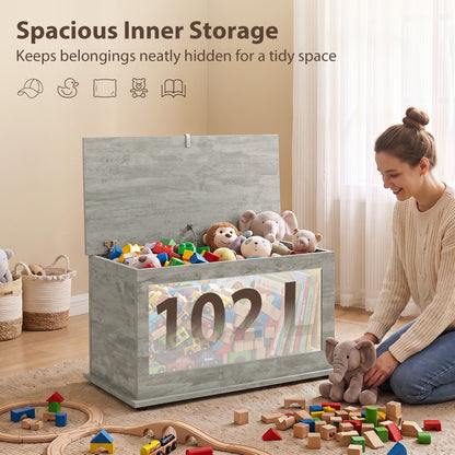 HOMCOM Storage Chest, 102L Blanket Box, Shoe Bench with Safety Hinged Lid, Bed End Bench for Bedroom, 80 x 40 x 45cm, Grey