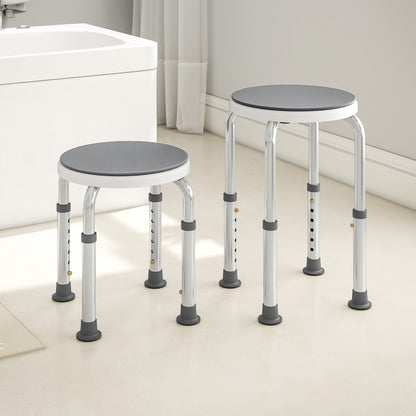 HOMCOM 360° Swivel Shower Chair, Height Adjustable Aluminium Shower Stool with Non-Slip Feet for Disabled, Elderly, Grey