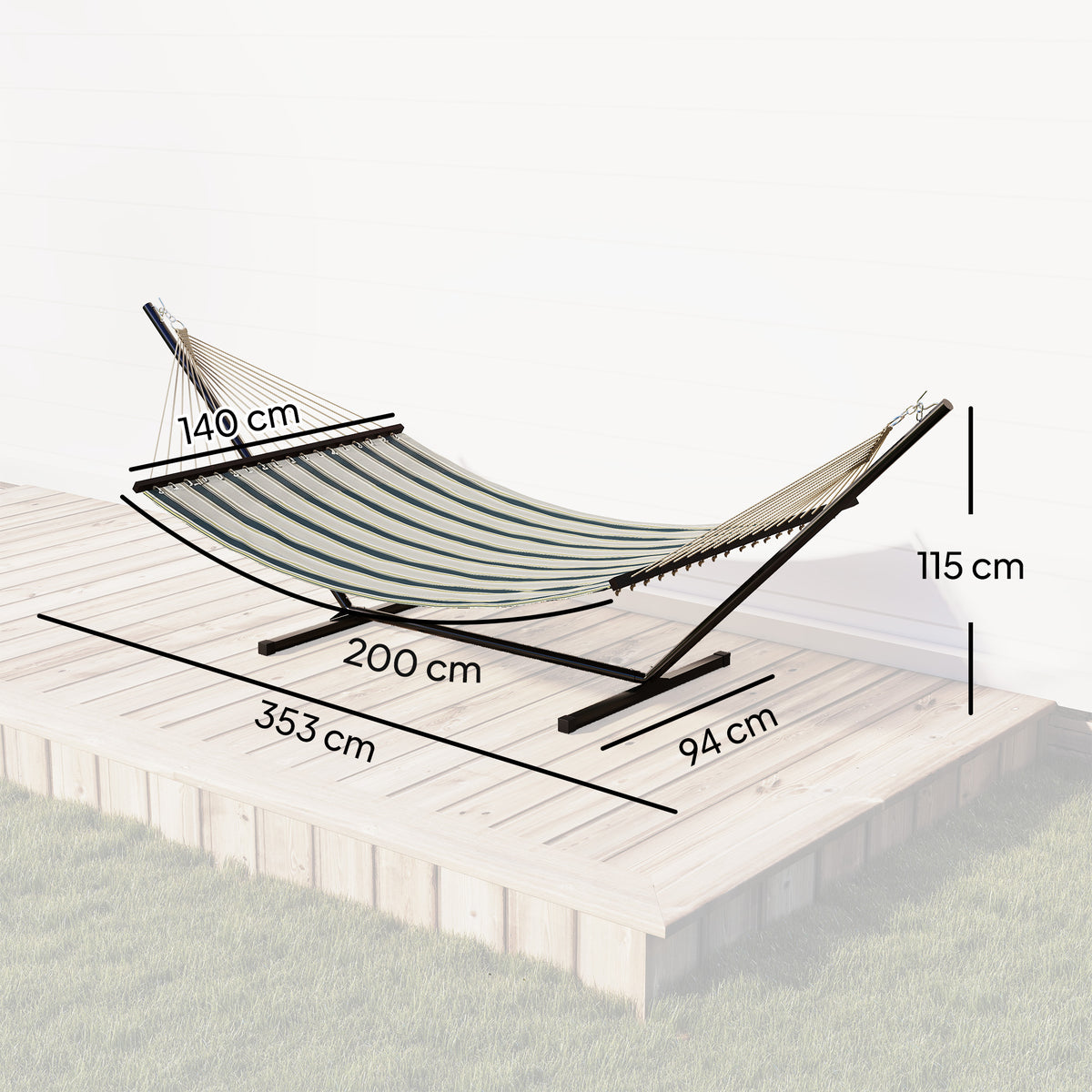 Outsunny Outdoor Hammock with Stand Detachable Pillow Striped Swing Steel Frame, for Garden, Patio, Green