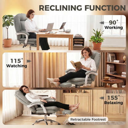 HOMCOM Ergonomic Executive Office Chair, Reclining Desk Chair with Lumbar Support, Footrest, Plush Thick Cushion, Grey