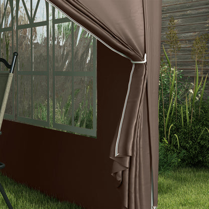 Outsunny 3 x 3 m Pop Up Gazebo, Wedding Party Canopy Tent Marquee with Carry Bag and Windows, Coffee