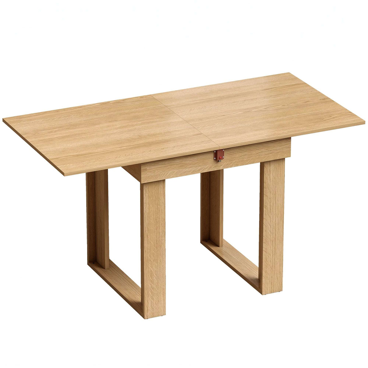 HOMCOM Folding Dining Table Under-Table Storage Extendable Kitchen Table Steel Rail Oak Effect