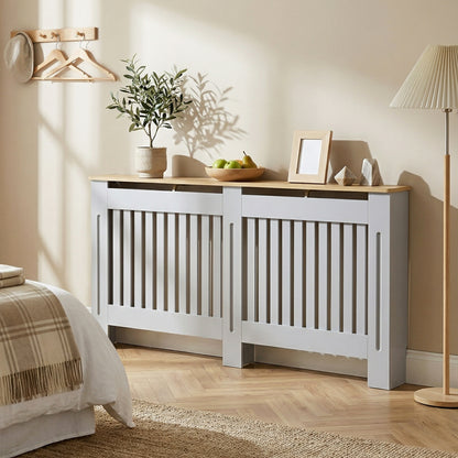 HOMCOM Slatted Radiator Cover, Painted Cabinet with Line Grill Design, 172L × 19W × 81H cm, Grey