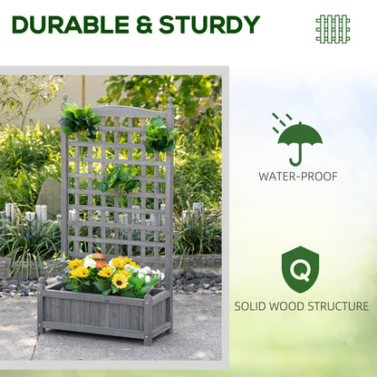 Outsunny Garden Planters with Trellis for Climbing Vines, Wood Raised Beds for Garden, Flower Pot, Indoor Outdoor, Grey