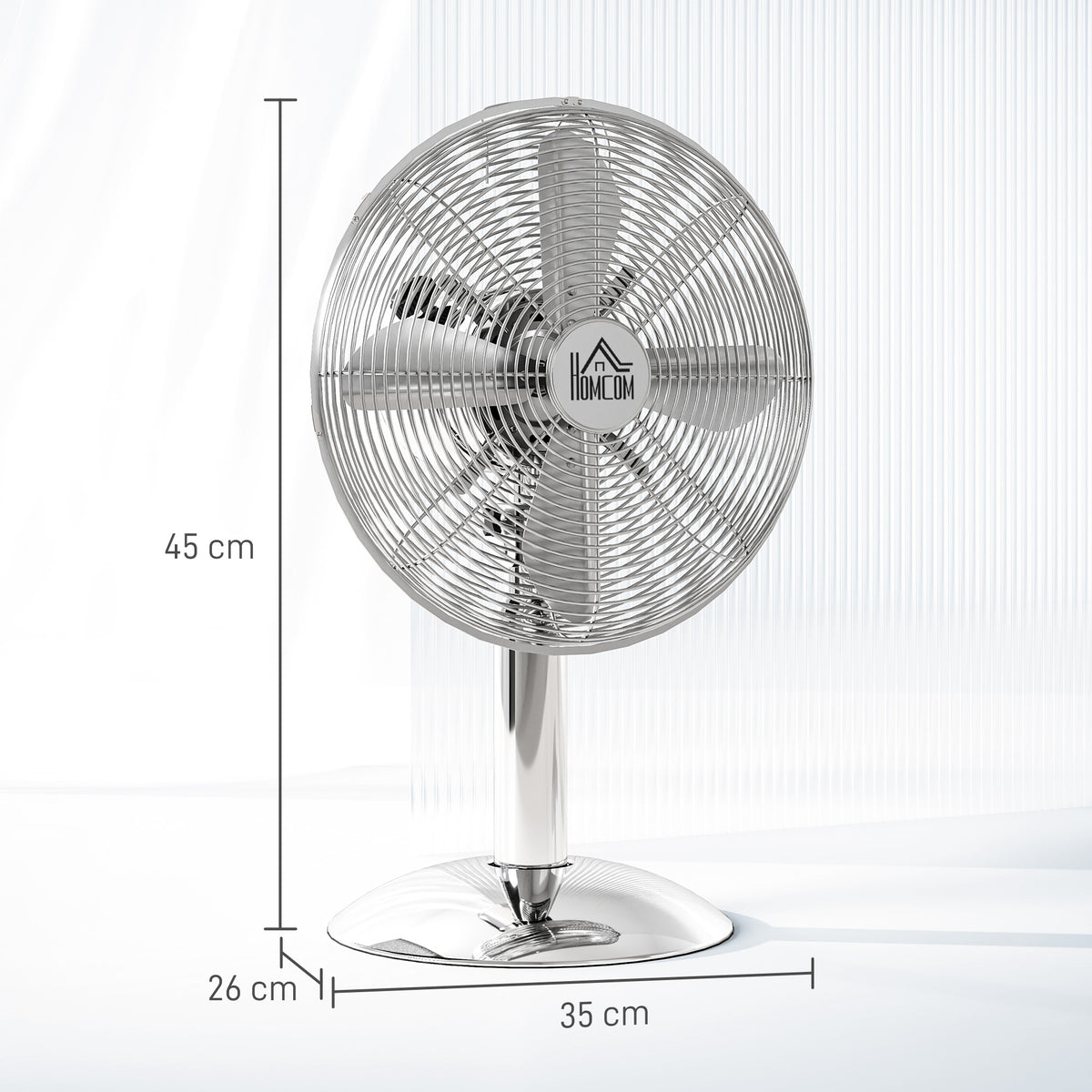 HOMCOM Three-Speed Oscillating Desk Fan - Silver-Tone