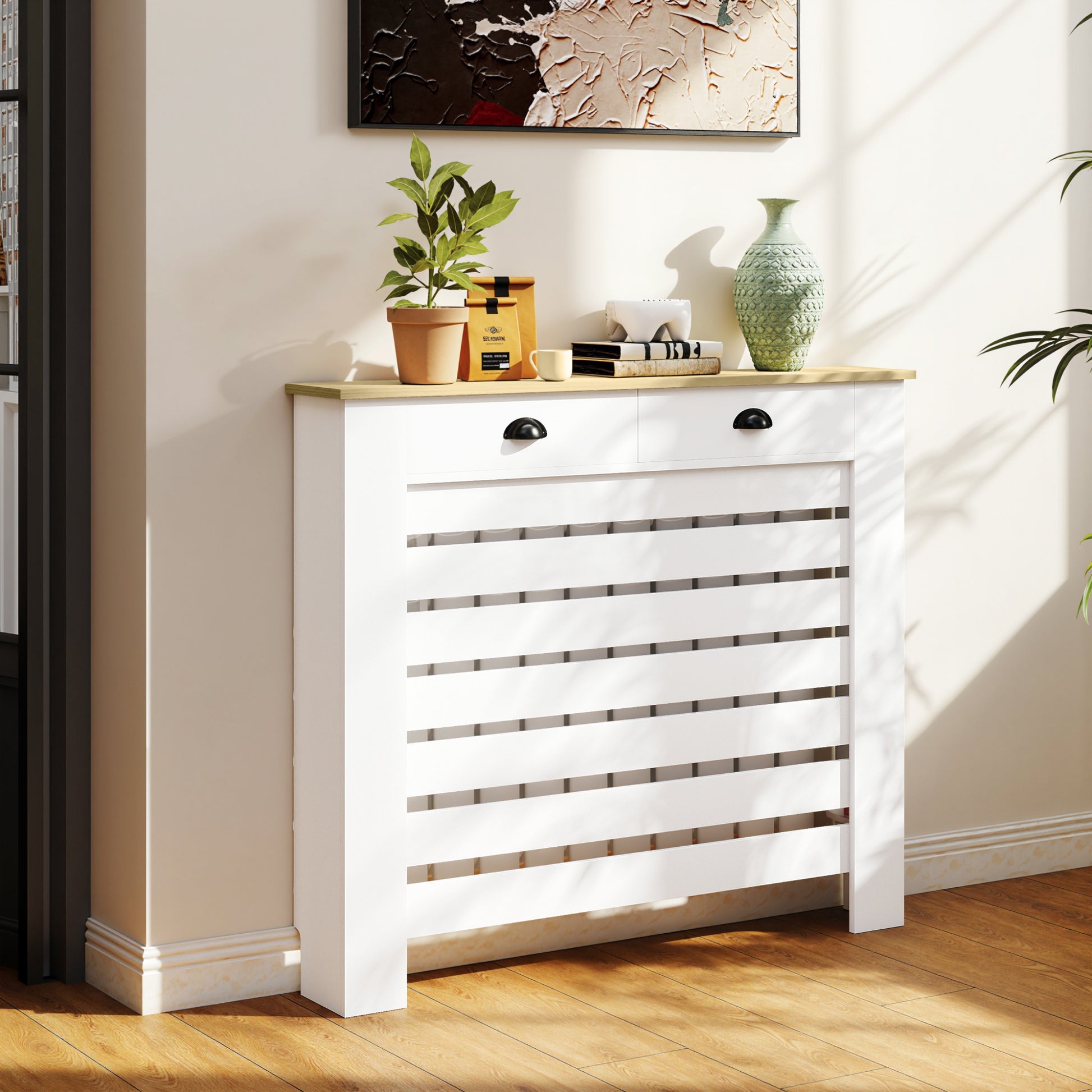 HOMCOM 95.5H x 111Wcm Radiator Cover, with Drawer - White--ChewyGames-ChewyGames