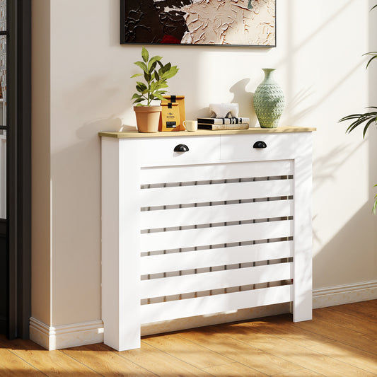 HOMCOM 95.5H x 111Wcm Radiator Cover, with Drawer - White--ChewyGames-ChewyGames