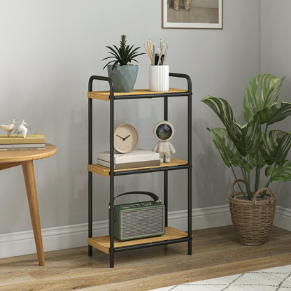 HOMCOM 3-Tier Bamboo Bathroom Storage Shelf, Freestanding Narrow Shelving Unit with Slatted Shelves for Kitchen Bathroom Living Room, 41.5 x 21.5 x 77.5 cm, Natural and Black