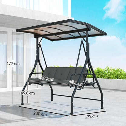 Outsunny Convertible Three-Seater Swing Bench Bed - Dark Grey