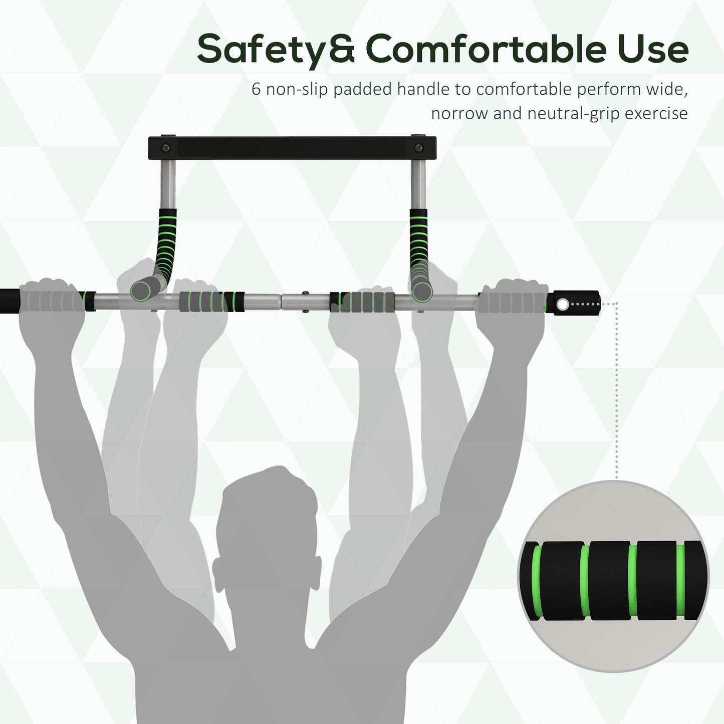 HOMCOM Doorway Pull up Bar, Door Frame Chin up Push up Bar for Home Gym Upper Body Workout, No Drilling or Screws, Green