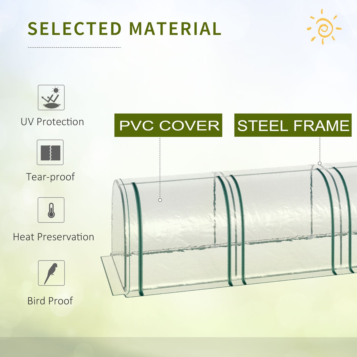 Outsunny 395  x 100 cm Low Tunnel Greenhouse - Clear