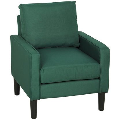 HOMCOM Accent Chair, Removable Pillow Linen Armchair with Comfy Spring Cushion for Living Room, Bedroom, Study, Dark Green