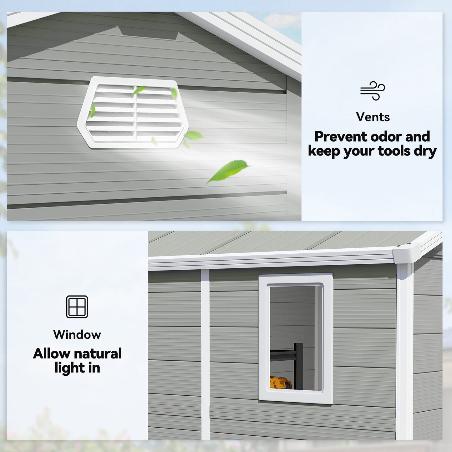 Outsunny 7.9ft x 6.2ft Aluminium Frame Rust Resistance Waterproof Shed, with Galvanised Foundation - Light Grey