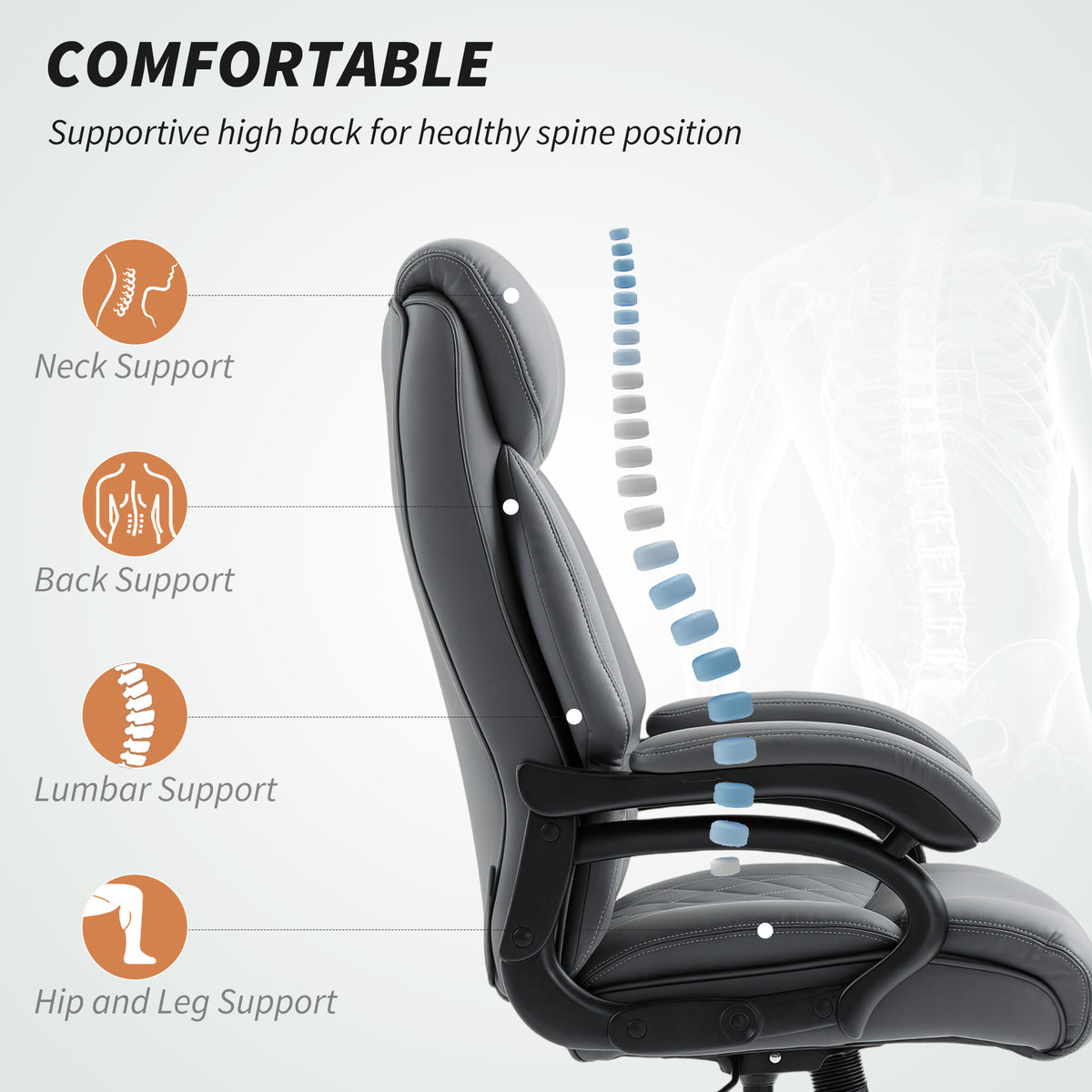 HOMCOM Super Padded Faux Leather Office Chair - Charcoal Grey