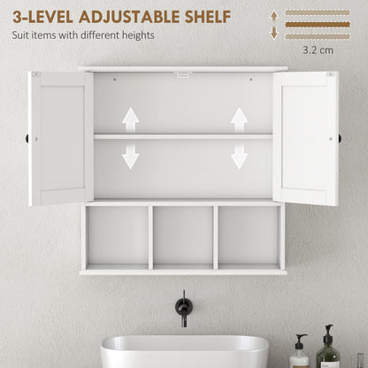 HOMCOM Farmhouse Bathroom Wall Cabinet, Wall Mounted Medicine Cabinet with Adjustable Shelf, Open Compartments, White