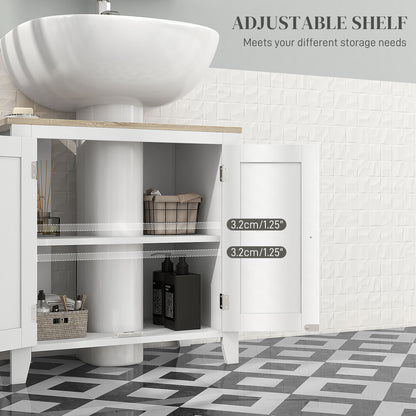 kleankin Under Sink Cabinet, Bathroom Sink Cabinet with 2 Doors, Pedestal Under Sink Design, Freestanding Bathroom Cupboard with Adjustable Shelf, White