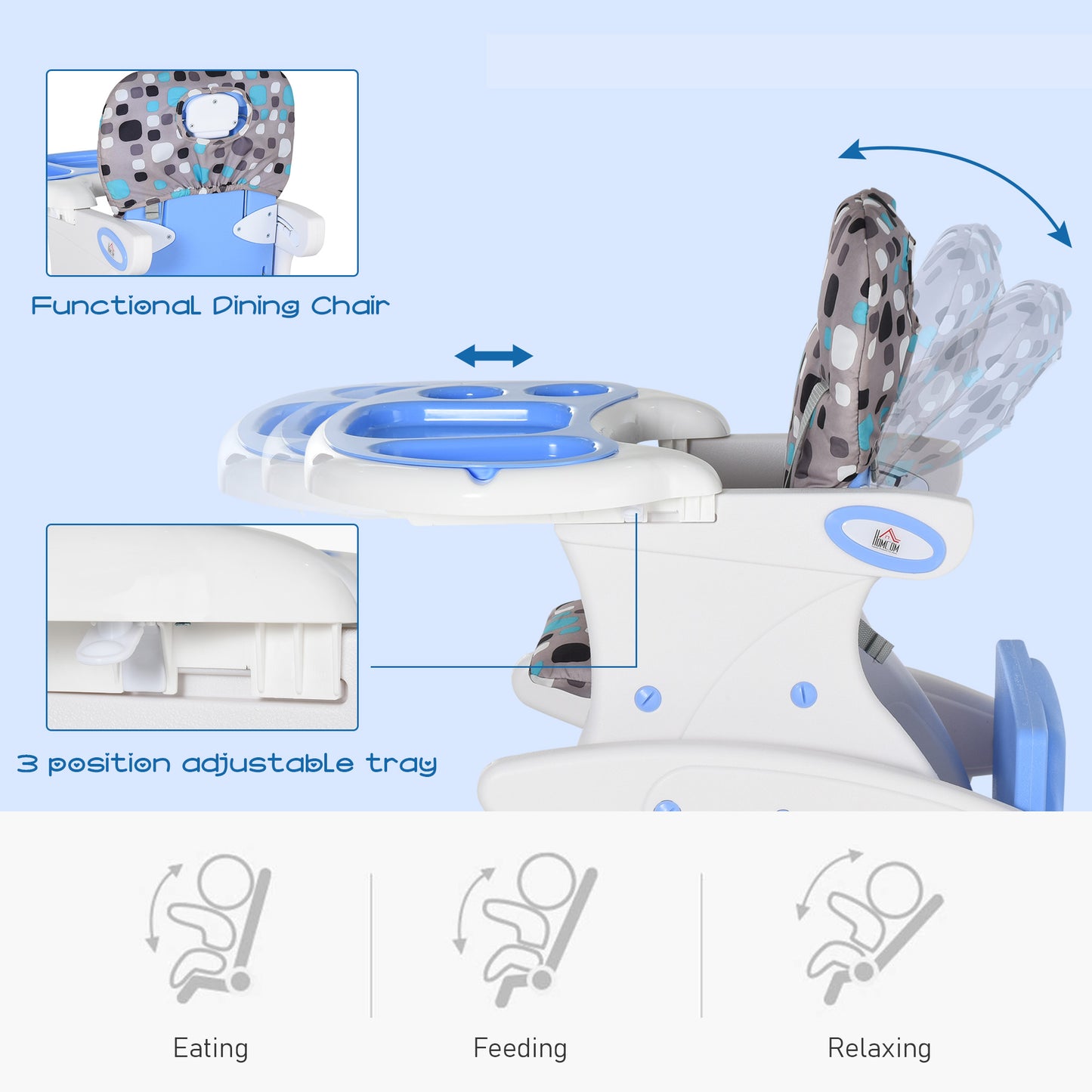 HOMCOM 2 in 1 Convertible Baby High Chair Toddler Table Chair Infant Feeding Seat Removable Food Tray Safety Harness Blue--ChewyGames-ChewyGames