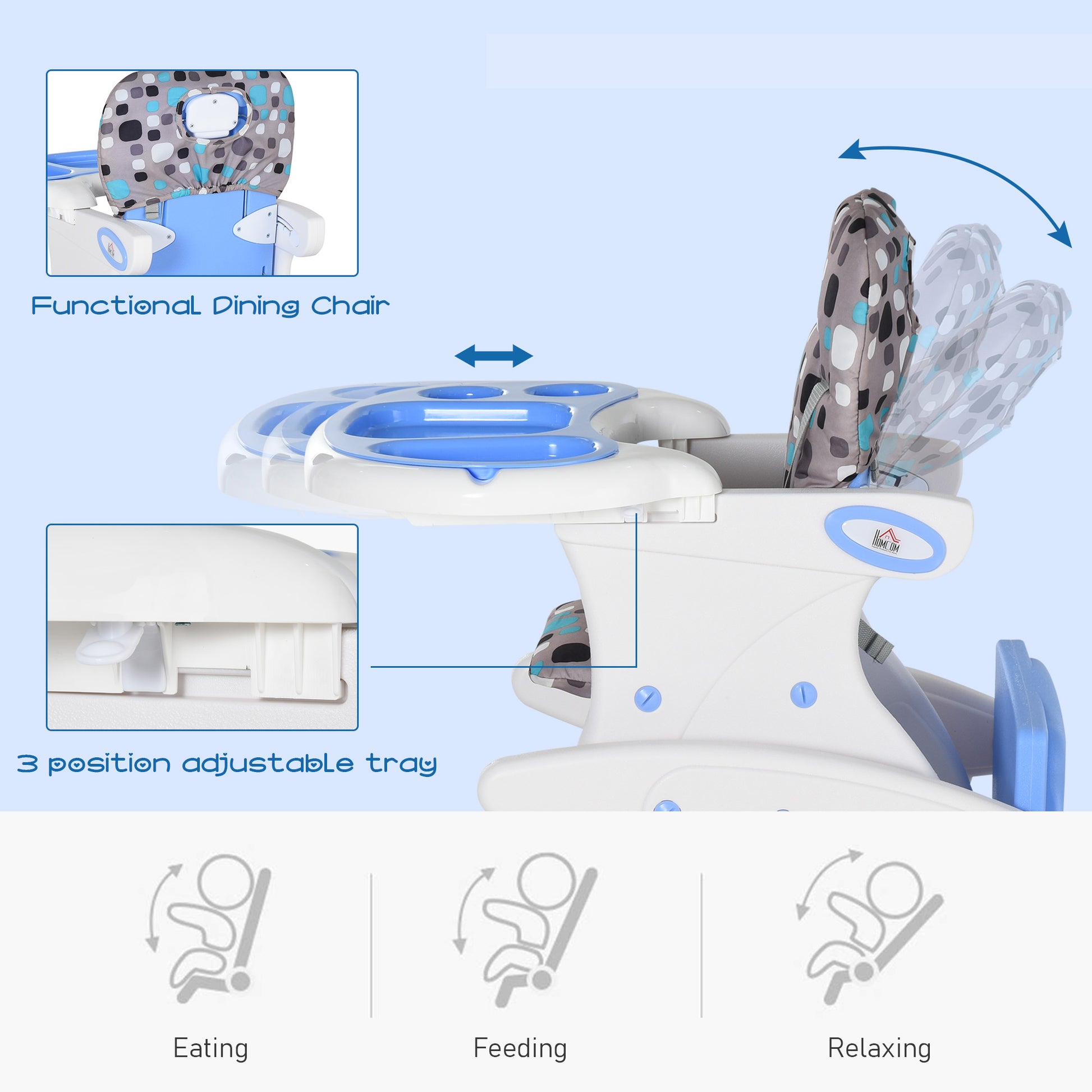 HOMCOM 2 in 1 Convertible Baby High Chair Toddler Table Chair Infant Feeding Seat Removable Food Tray Safety Harness Blue--ChewyGames-ChewyGames