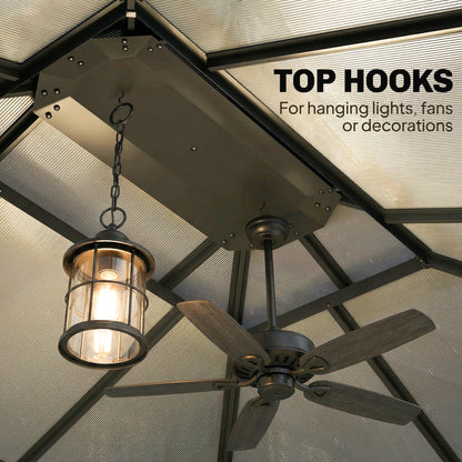 Outsunny 3 x 3.6 m Outdoor Hardtop Gazebo Canopy with 2-Tier Roof, Permanent Pavilion Garden Metal Gazebo with Sides, Dark Grey