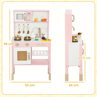 AIYAPLAY Kitchen Playset with Pretend Play Cooking Accessories, Play Kitchen with Oven, Microwave and Sink, Pink--ChewyGames-ChewyGames