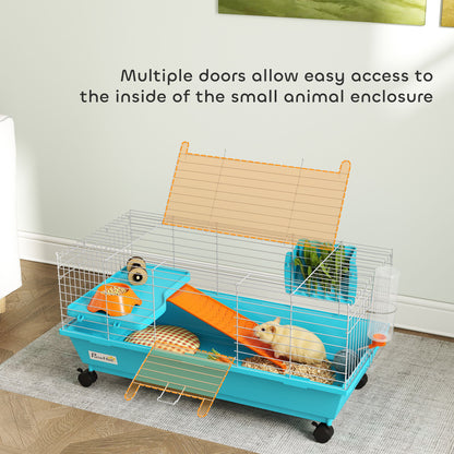 PawHut Small Animal Cage Rabbit Guinea Pigs Chinchillas Cage with Wheels Water Bottle--ChewyGames-ChewyGames