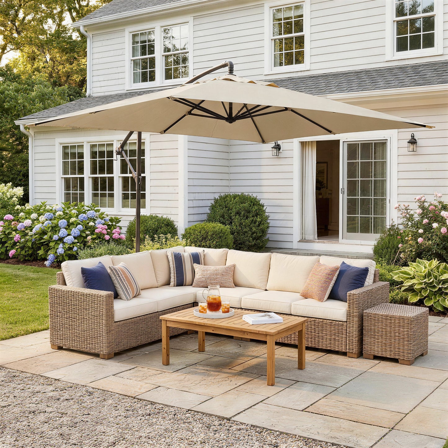 Outsunny 3m Square Canopy Cantilever Parasol, with Cross Base - Beige