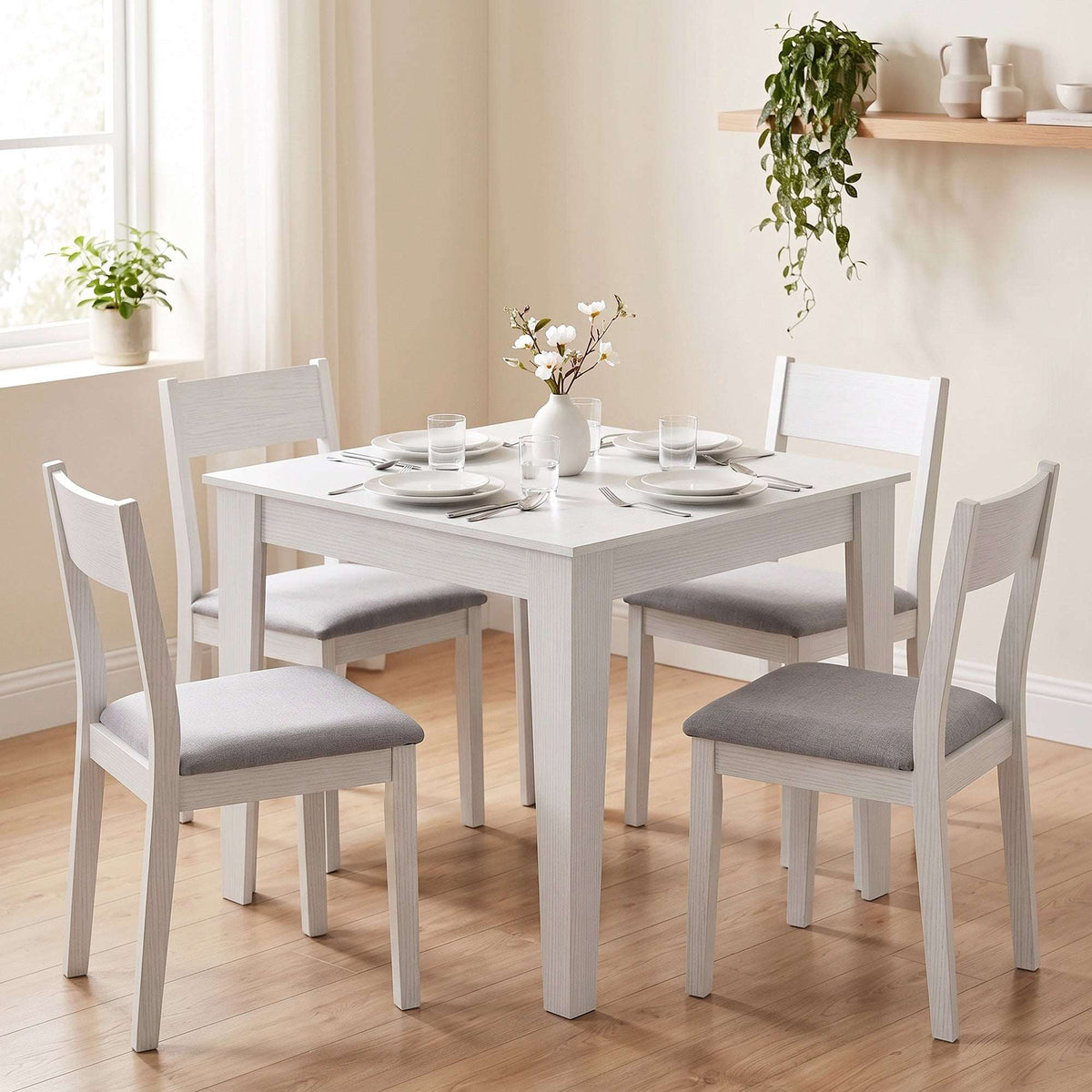 HOMCOM Dining Table for 4, 80L x 80W x 75Hcm, Modern Square Kitchen Table, White