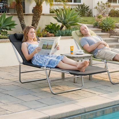 Outsunny Folding Sun Lounger, Texteline Reclining Sun Bed with 5 Position Adjustable Backrest, Headrest, Black-Sunbeds-ChewyGames-ChewyGames