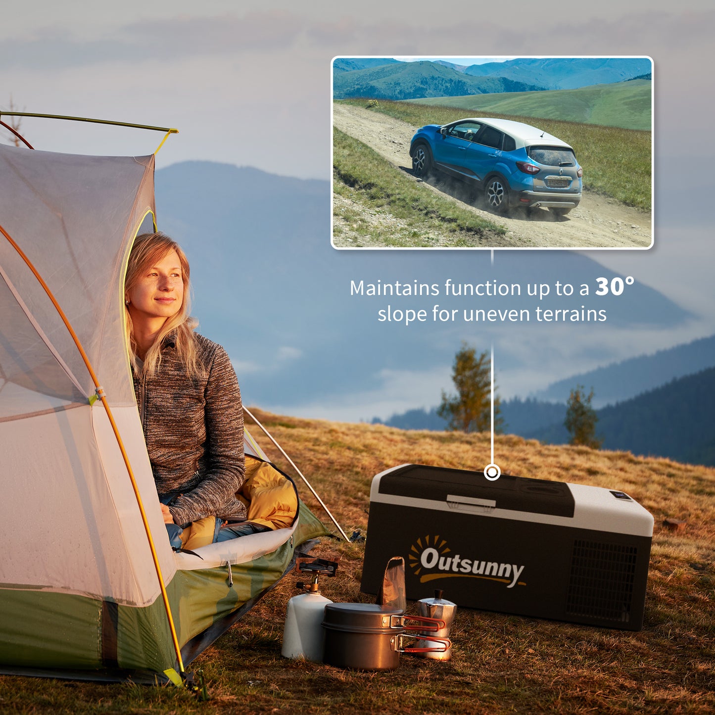 Outsunny 16L Portable Car Fridge, -20°C to 10°C Adjustable Temperature - Black/Grey