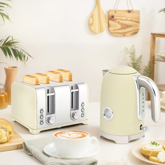 HOMCOM Retro 3000W Kettle and Toaster Set - Cream--ChewyGames-ChewyGames