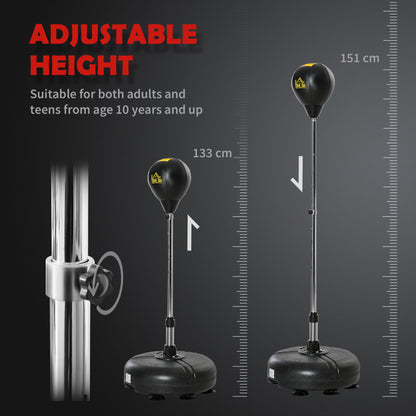 HOMCOM Punching Bag with Stand, 133-151cm Adjustable Height, for Teens, Gold Tone/Black