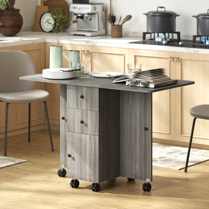 HOMCOM Multi-Storage Six-Person Drop Leaf Dining Table - Grey