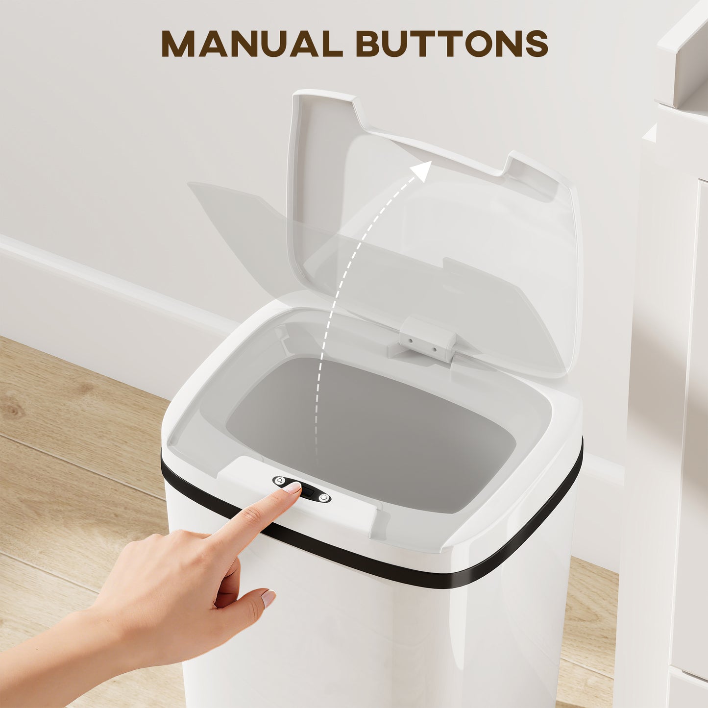 HOMCOM 15L Sensor Bin, Automatic Touchless Kitchen Bin, Easy Clean, Battery Operated for Home Office, Bedroom, Bathroom, White--ChewyGames-ChewyGames