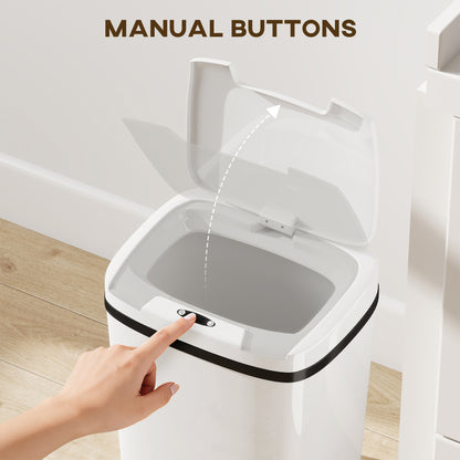 HOMCOM 15L Sensor Bin, Automatic Touchless Kitchen Bin, Easy Clean, Battery Operated for Home Office, Bedroom, Bathroom, White--ChewyGames-ChewyGames