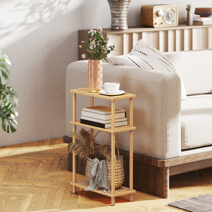 HOMCOM Bamboo Side Table, 3-Tier Slim End Table, Nordic Style, for Living Room, Bedroom, Office, Tool-Free Assembly, Natural Wood Finish