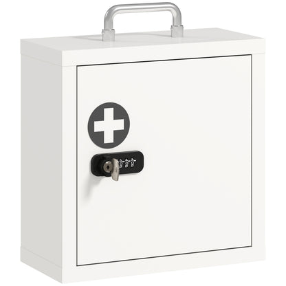HOMCOM Wall Mount Medicine Cabinet with Combination and Key Lock, 2 Tier Stainless Steel First Aid Cabinet, White
