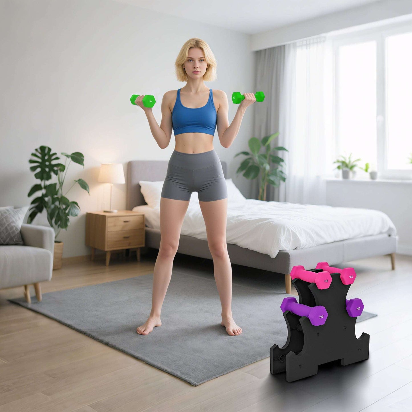 SPORTNOW 2 x 1kg, 2 x 2kg, 2 x 3kg Dumbbells Set with Dumbbell Rack, Hand Weights for Home Gym Training