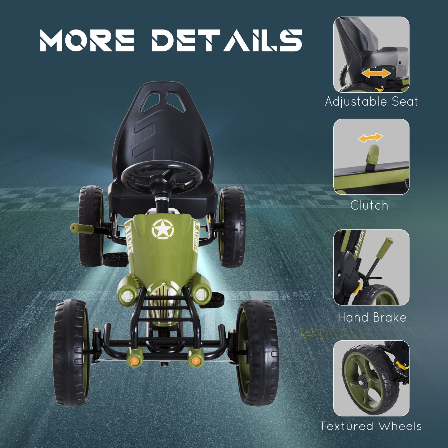 HOMCOM Pedal Go Kart, Kids Ride On Racer with EVA Tyres, Manual Clutch, Braking, Adjustable Seat for Age 3-6 Years, Green