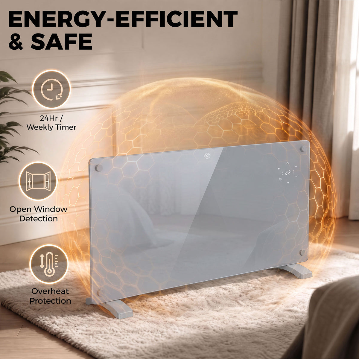 HOMCOM 2000W Smart Panel Heater Wall Mounted & Freestanding, Electric Heater with Weekly Timer, Open Window & Anti-Frost, Grey