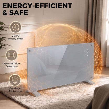 HOMCOM 2000W Smart Panel Heater Wall Mounted & Freestanding, Electric Heater with Weekly Timer, Open Window & Anti-Frost, Grey