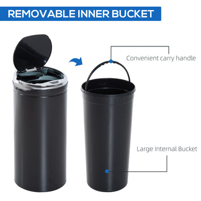 HOMCOM 42L Sensor Bin, Automatic Touchless Rubbish Bin with Soft-Close Lid, Fingerprint Resistant Stainless Steel for Kitchen, Home Office, Recycling and Waste, Black